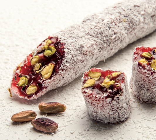 Coconut Coated Ribbon Delight With Pomegranate,Pistachio, 5kg(11lbs)/5pcs - CRS106