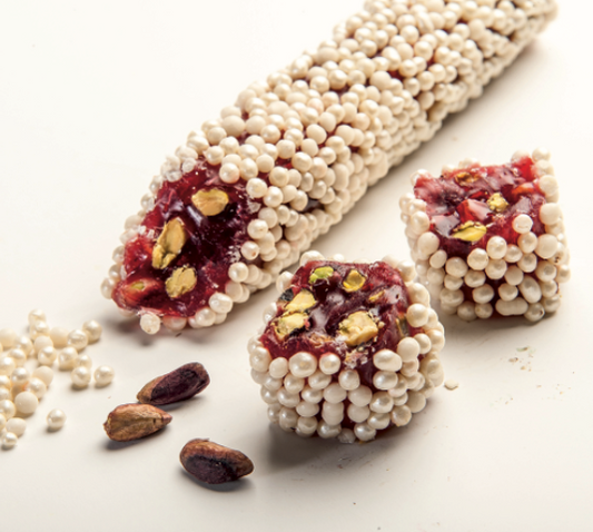 White Granule Chocolate Coated Ribbon With Pomegranate And Pistachio, 5kg(11lbs)/5pcs - CRS129