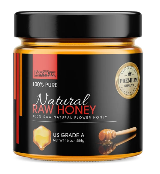 BeeMax Raw Flower Honey 16oz Jar, design 2 H1003