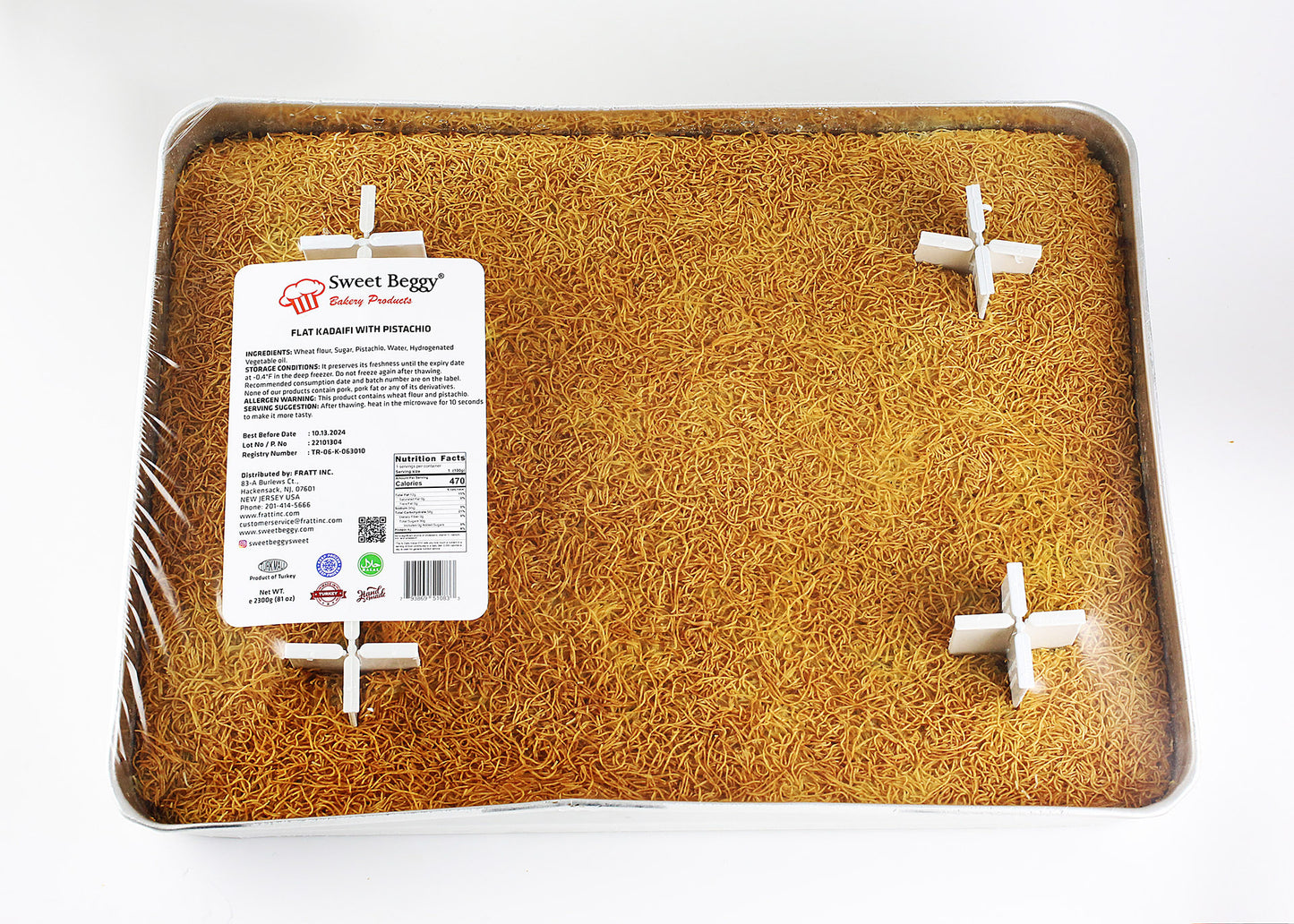 T3 Sweet Beggy Flat Kadayif Whit Pistachio Tray - 2.3 kg T16