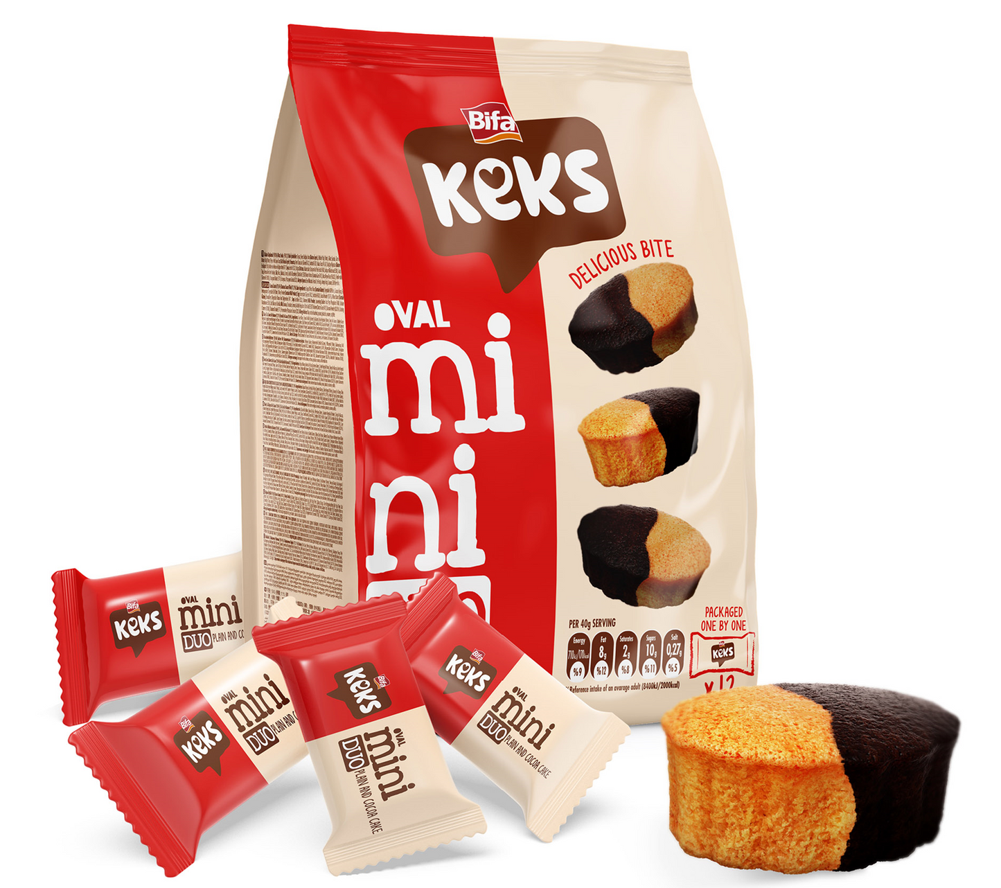 BIFA KEKS MINI OVAL PLAIN AND COCOA CAKE 180GR x 16pcs - BIF05