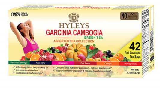 HYLEYS GARCINIA CAMBOGIA GREEN TEA ASSORTED COLLECTION | 42 TEA BAGS | 2.22oz X 42 | 12/CS - HY54