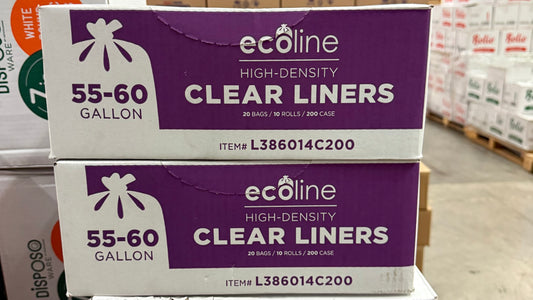 Clear Trash Can Liners - 55-60 Gallon - High Density Garbage Bags - 200pcs/case