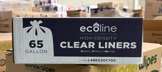 Clear Trash Can Liners - 65 Gallon - High Density Garbage Bags - 100pcs/case