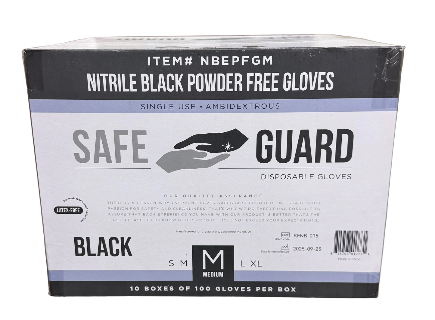 Nitrile Black Powder Free Gloves, Medium Packed 10/100