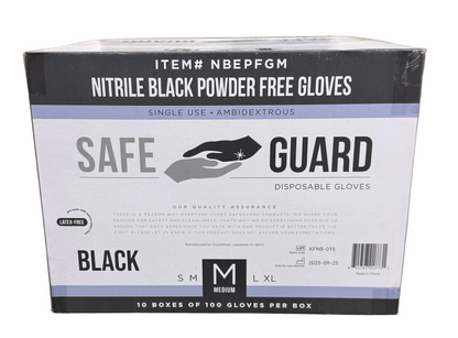 Nitrile Black Powder Free Gloves, Medium Packed 10/100