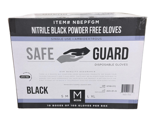 Nitrile Black Powder Free Gloves, Medium Packed 10/100