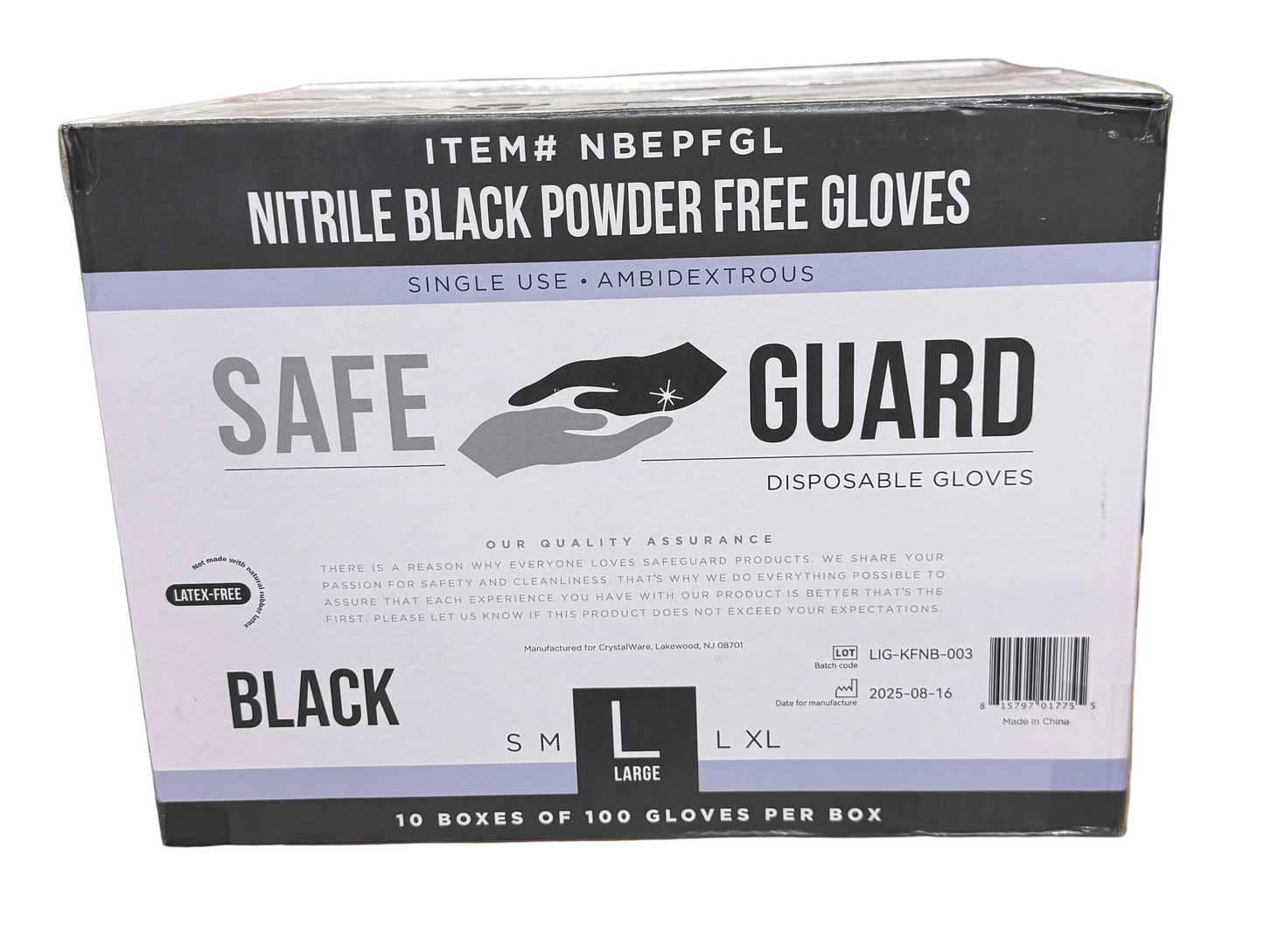 Nitrile Black Powder Free Gloves, Large Packed 10/100