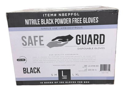 Nitrile Black Powder Free Gloves, Large Packed 10/100