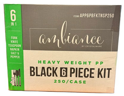 Black Ambiance 6pc Kit, Fork, Knife, Teaspoon, Napkin, S&P, Heavy ~ 250/Case