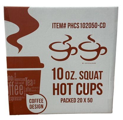 Paper Hot Cups - Squat - 10oz / Packed 20X50 (1000 cups) - Coffee Design