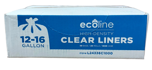 Clear Trash Can Liners - 12-16  Gallon - High Density Garbage Bags - 1000pcs/case