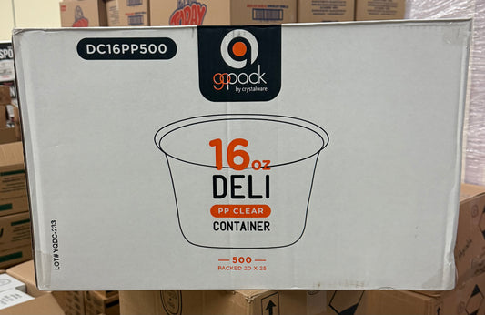 16oz Clear PP Deli Container Packed 25/Sleeve, 20Sleeves/case