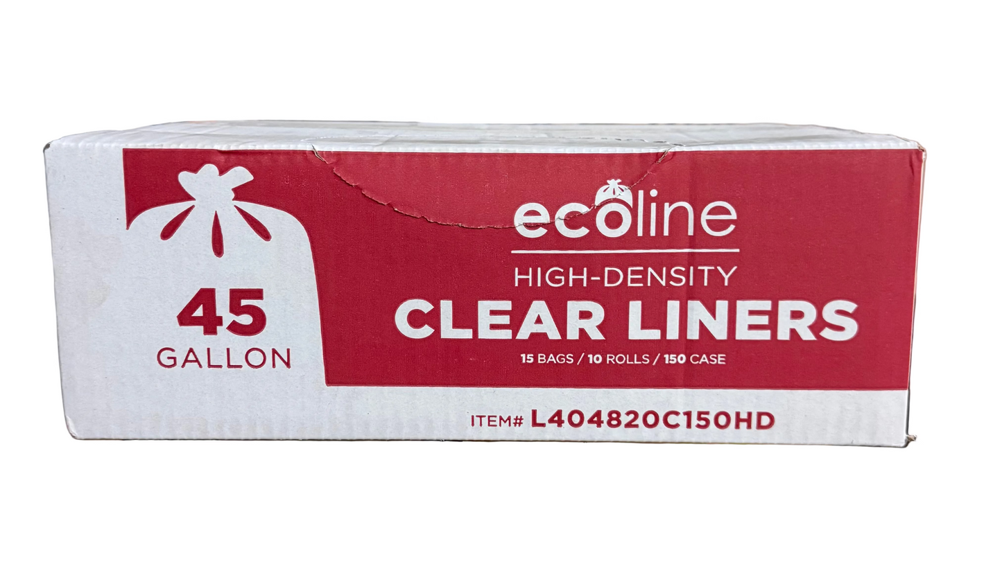 Clear Trash Can Liners - 45 Gallon - HD Garbage Bags - 40X48" - 150pcs/case