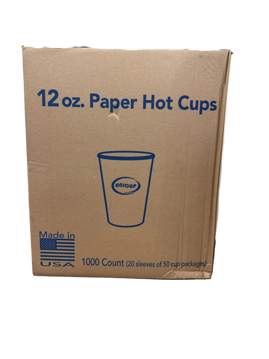 Paper hot cups 12 oz. Packed 20/50’s ..(1000) - Plain White..