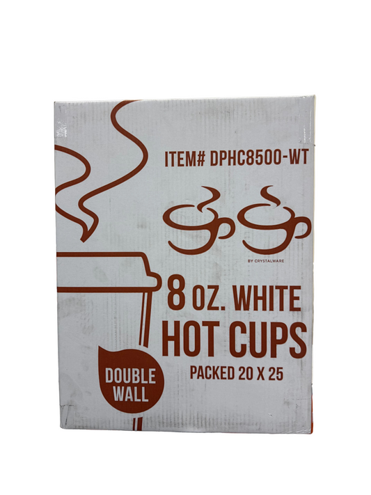 Double Wall Paper hot cups 8 oz. Packed 20/25’s ..(500) - Plain White..