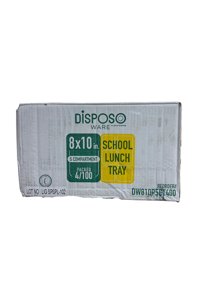 8x10" 5-Compartment PS Plastic School Tray, Packed 4/100