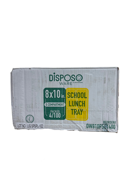 8x10" 5-Compartment PS Plastic School Tray, Packed 4/100