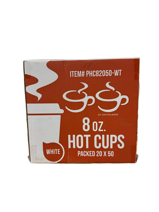 Paper Hot Cups - 8oz White / Packed 20X50 (1000 cups)