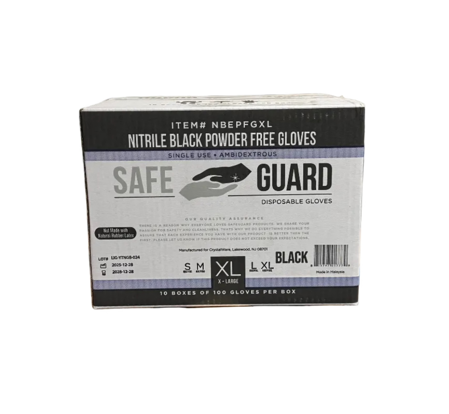Nitrile Black Powder Free Gloves,X- Large - 10 Boxes - 1000 Gloves