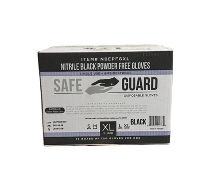 Nitrile Black Powder Free Gloves,X- Large - 10 Boxes - 1000 Gloves