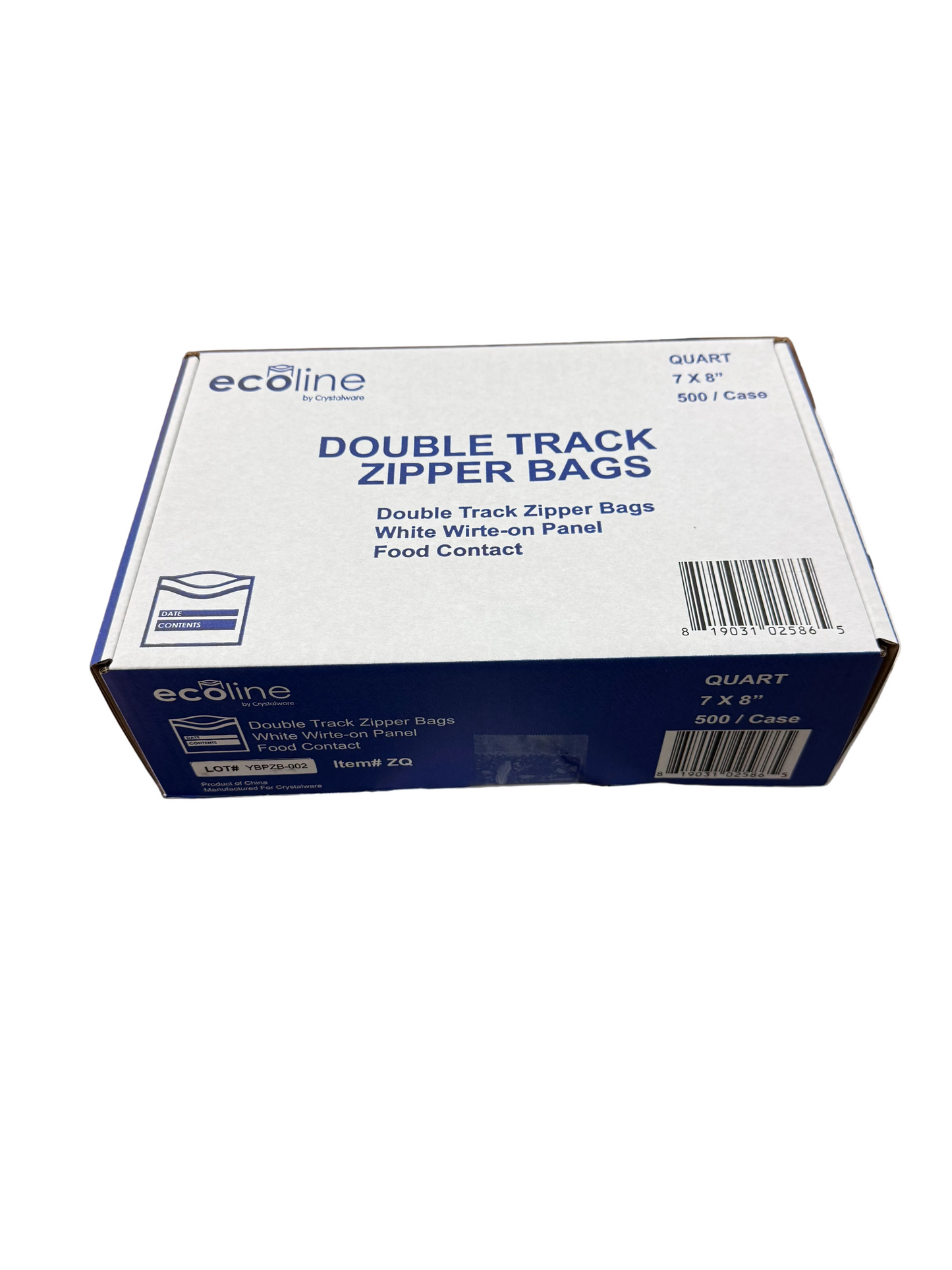7x8", Quart, Dual Track ZipBag, White Block, 500/Cs