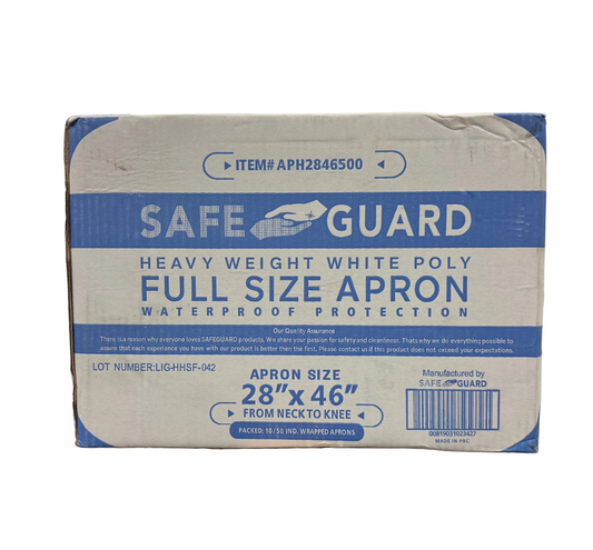 Disposable Poly-Apron White, Full Size 28"x46", From Neck to Knee X 500