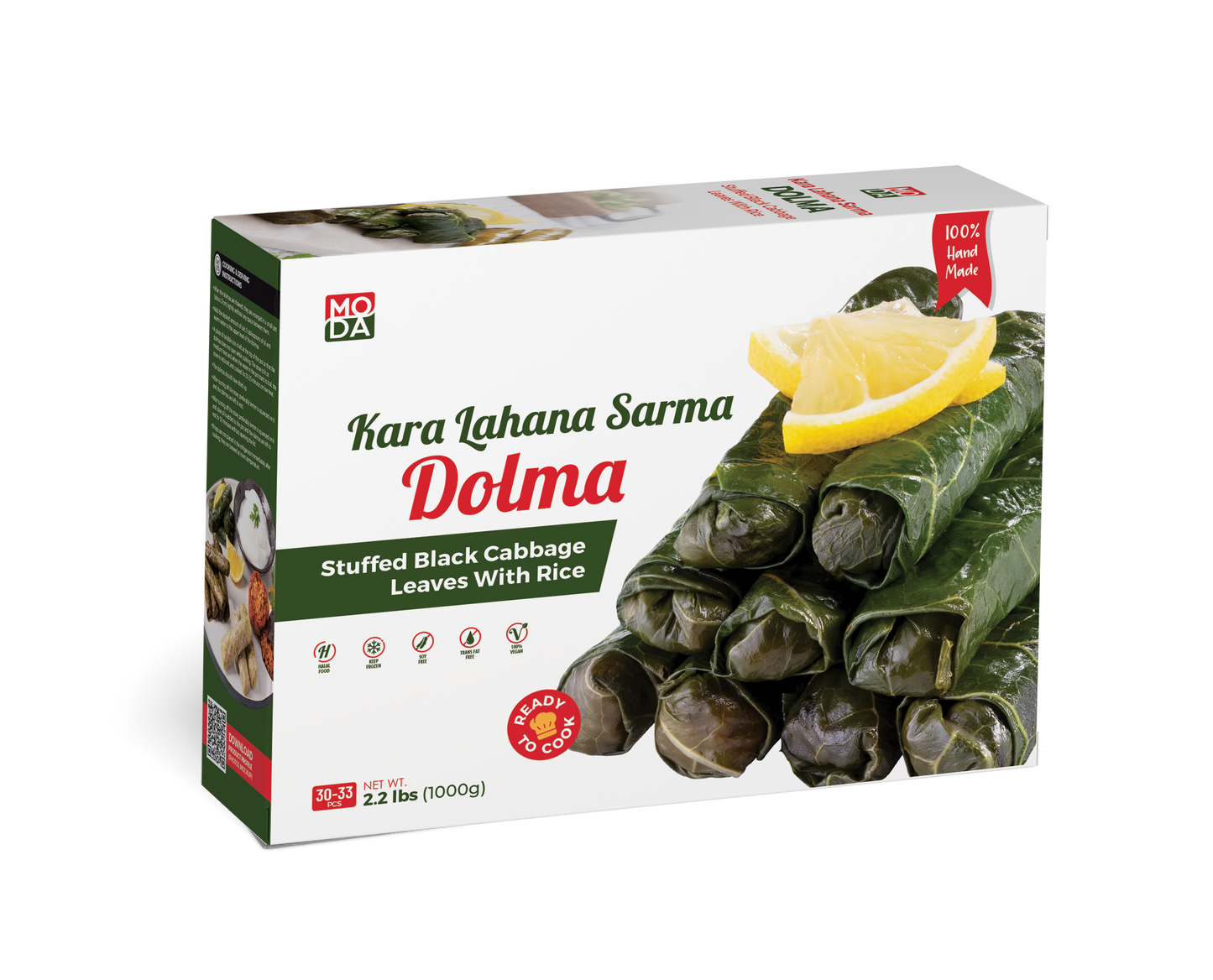 Moda Dolma, Stuffed Black Cabbage Leaves with Rice, Uncooked, 35.2oz (1000g) x 12pack - 102503