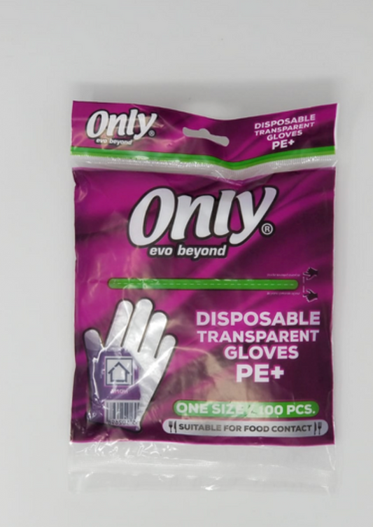 ONLY 100CT DISPOSABLE NYLON GLOVES PE+ || 100/CS || TRANSPARENT - OHG03