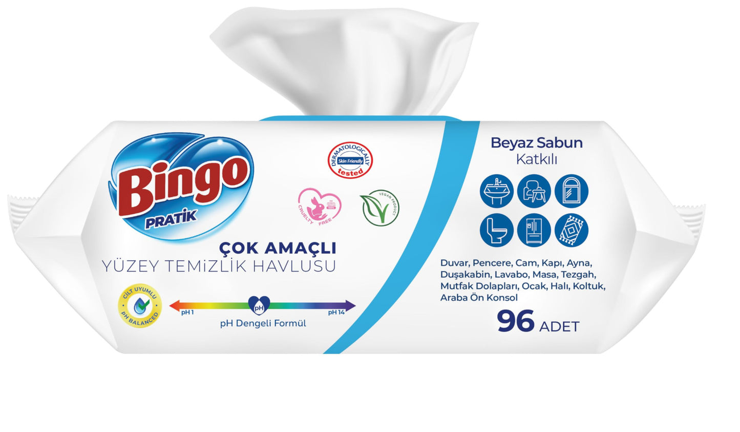 S01 BINGO Wet Towel White Soap Wipes / Beyaz Sabunlu 96CT 1cs/12pcs