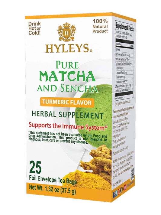 HYLEYS WELLNESS TEA MATCHA & TURMERIC 1.32oz X 25pc X 12/CS - HY28