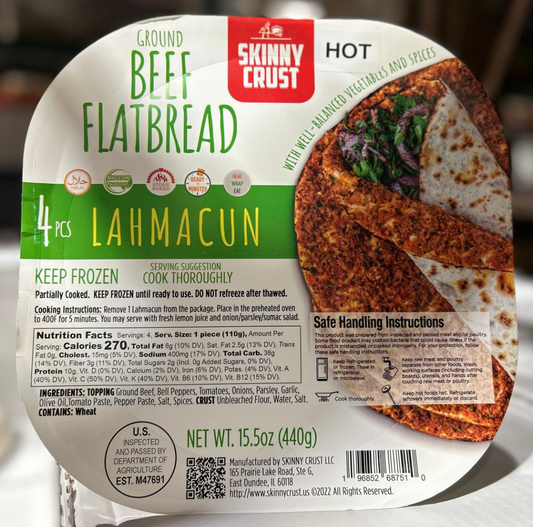 F- LAHMACUN SKINNY CRUST G. Beef FlatBread Spicy (HOT) 4pc [9pk/bx] - SC1006