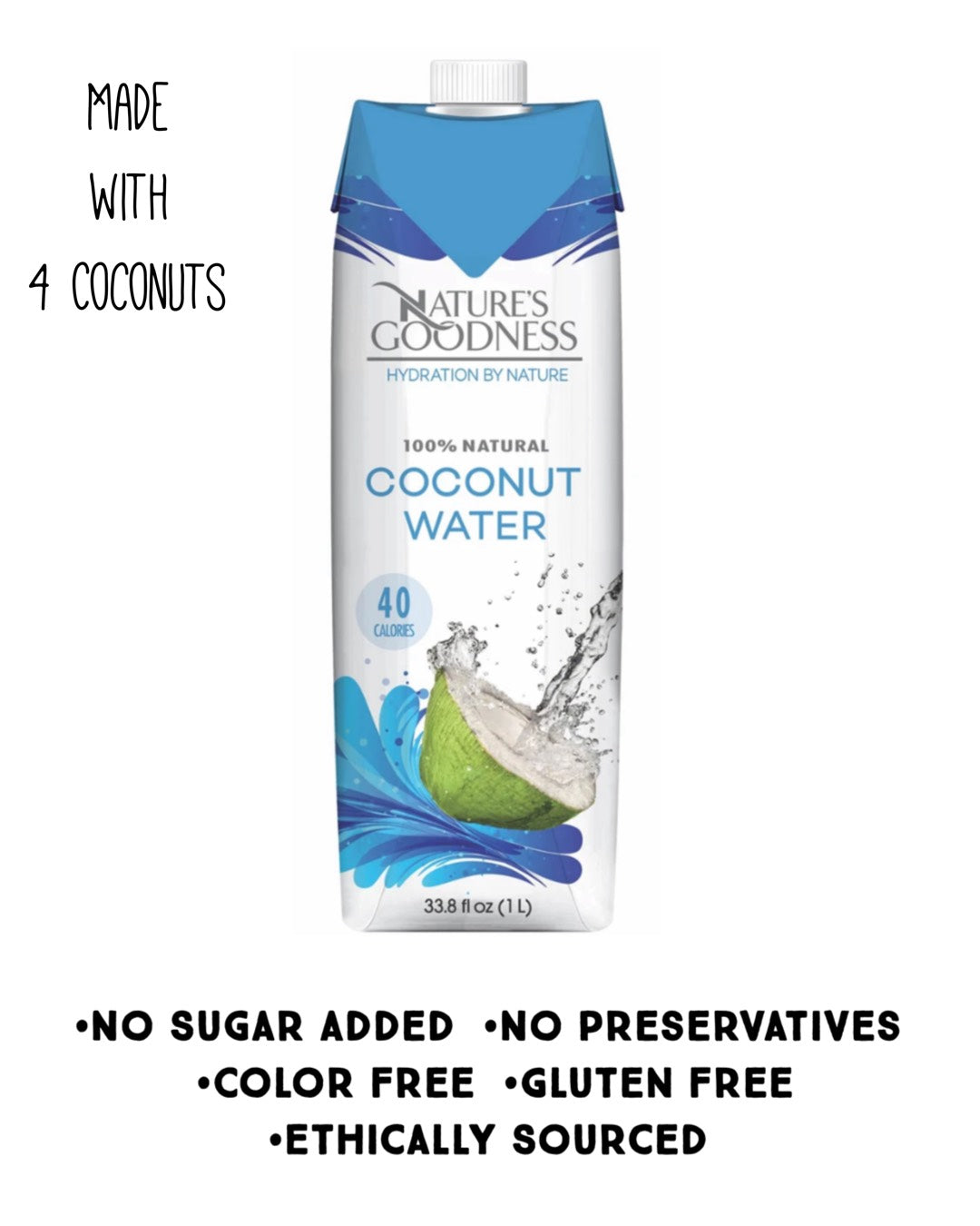 NATURE'S GOODNESS | COCONUT WATER 33.8 fl oz x 6 - NG99