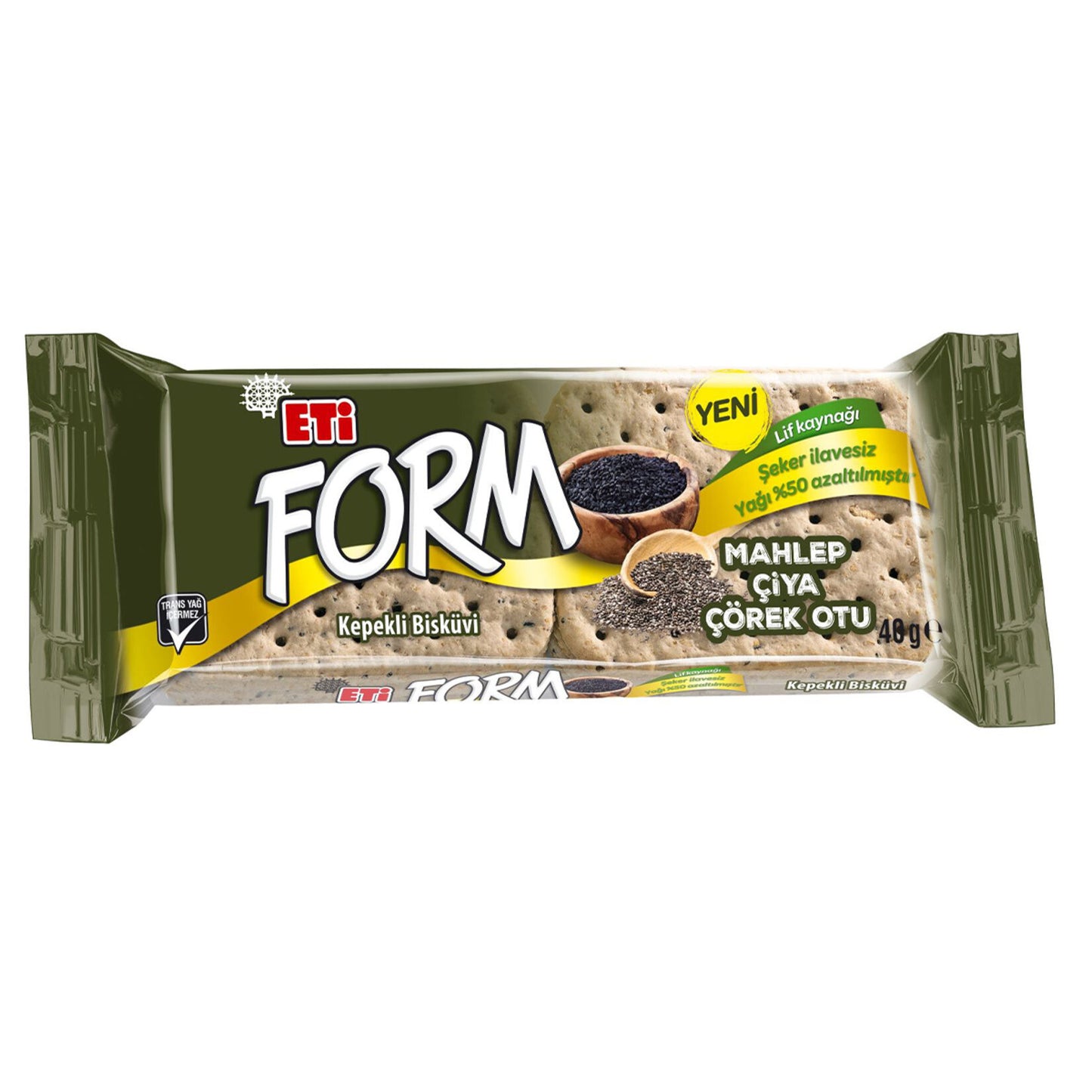 ETI Form Bran Biscuit with Mahaleb, Chia & Black Cumin/Mahlep √áiya √á√∂rek Otu 40g 1cs/24pcs