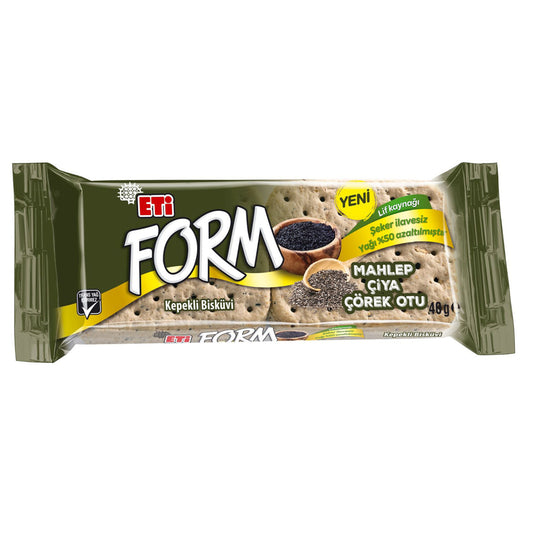 ETI Form Bran Biscuit with Mahaleb, Chia & Black Cumin/Mahlep √áiya √á√∂rek Otu 40g 1cs/24pcs