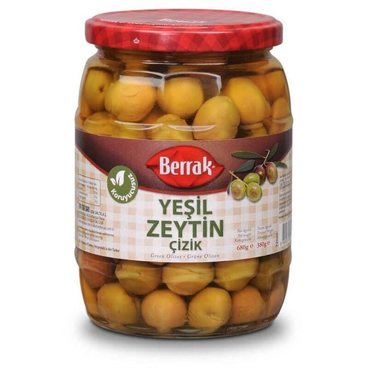 BERRAK Cracked Green Olives/Cizik 720 ml Glass - 1cs/12pcs