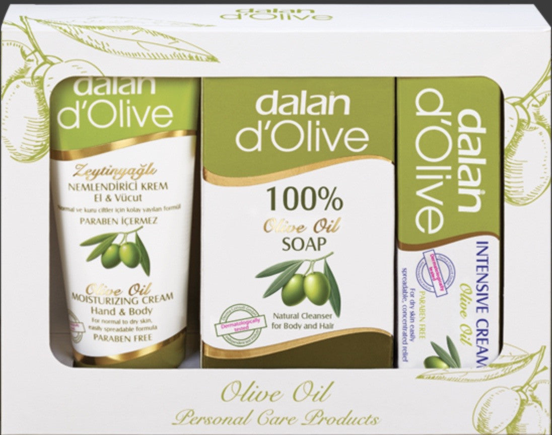 Dalan D'Olive Mini Carton Gift Set (bar soap,75ml H&B Cream, 20ml intensive care cream) 195 gr X 18 - DOG107