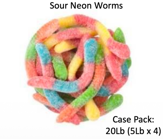 YAY FUN Bulk Gummy Sour Neon Worms  5lbs. X 4Pcs