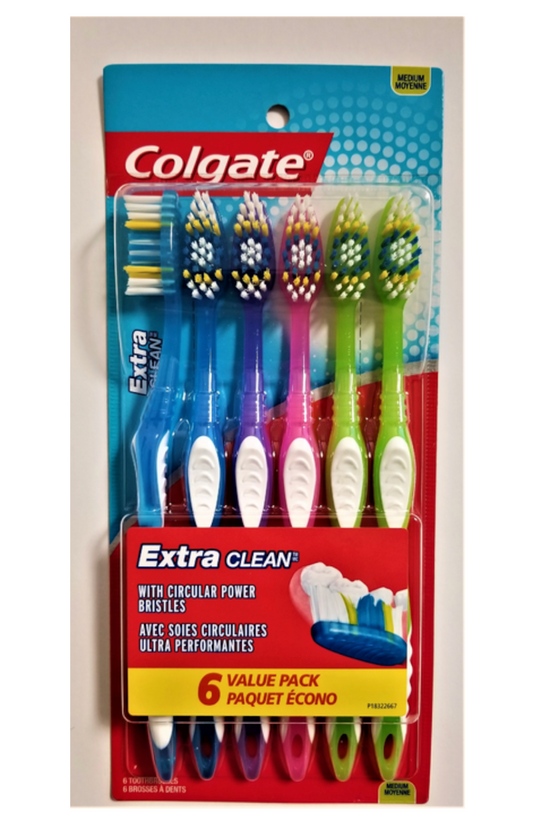 COLGATE TOOTH BRUSH || 6 PACK x 12/CS || EXTRA CLEAN || MEDIUM MOYENNE - COLTB6ECM12