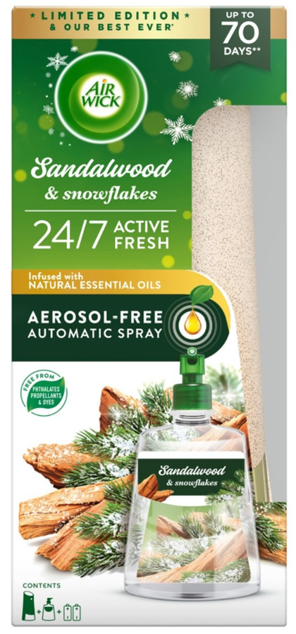 Air Wick/Aerosol Free Automatic Spray Machine W/Refill - Sandalwood Snowflakes x 4pcs - AW28