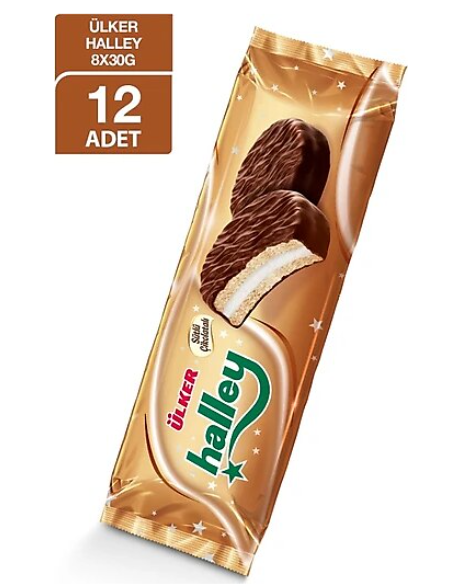 ULKER HALLEY KAPLAMALI CIK. PASTA 8*30 GR X12PCS - ULK04