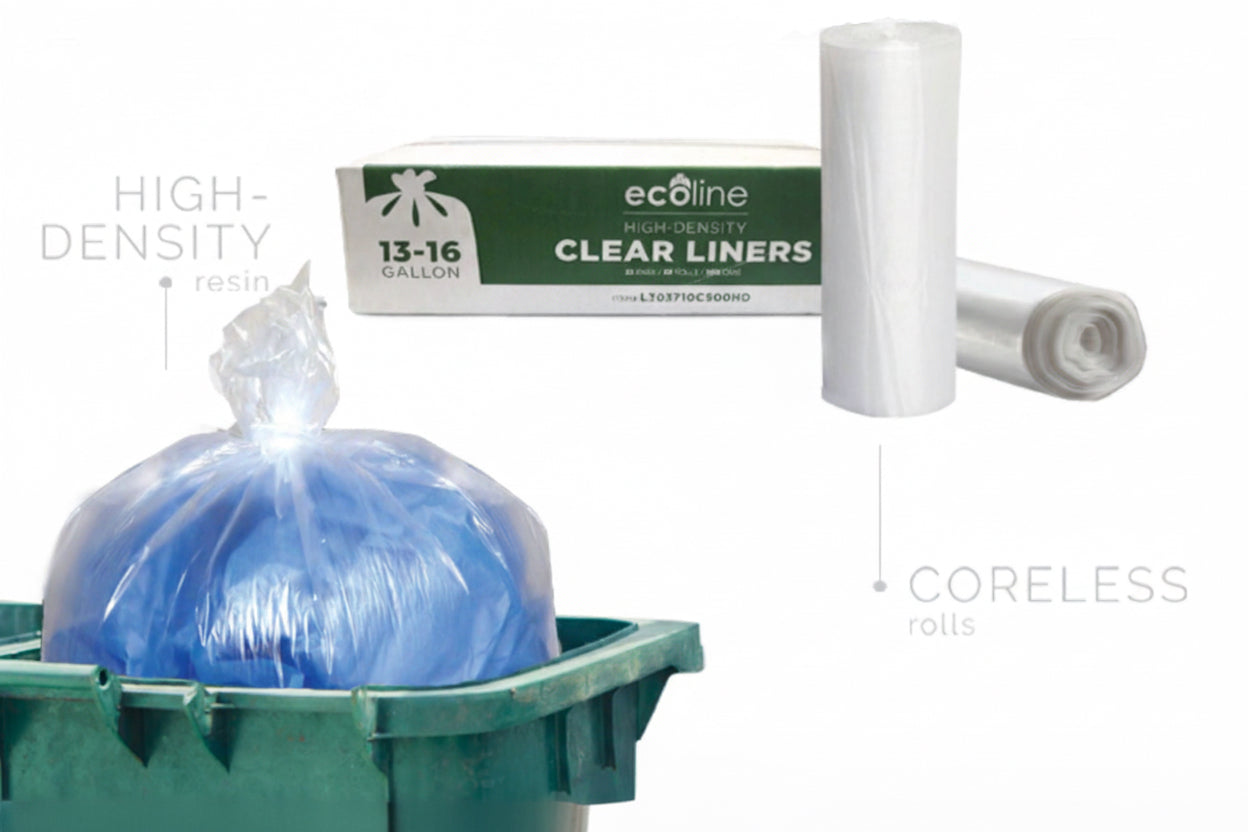 Clear Trash Can Liners - 12-16  Gallon - HD Garbage Bags - 24X33" - 1000pcs/case