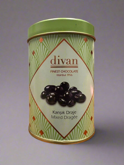 Divan Chocolate Coated, Dragee Mix (Pistachio-Hazelnut-Almond), Round Tin Container, 6oz (170g) x 12pcs - 7009166