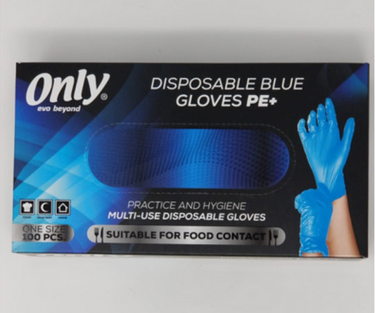 ONLY 100CT DISPOSABLE NYLON GLOVES PE+ || 20/CS || BLUE - OHG02