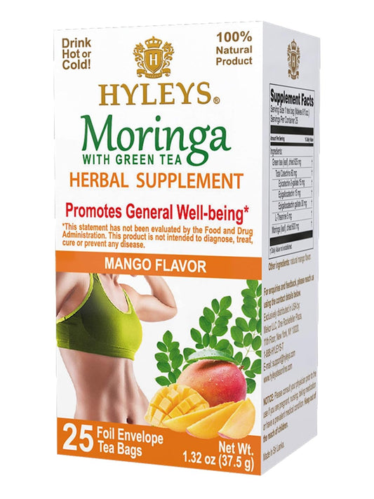 HYLEYS WELLNESS TEA MORINGA OLEIFERA & MANGO 1.32oz X 25pc X 12/CS - HY29