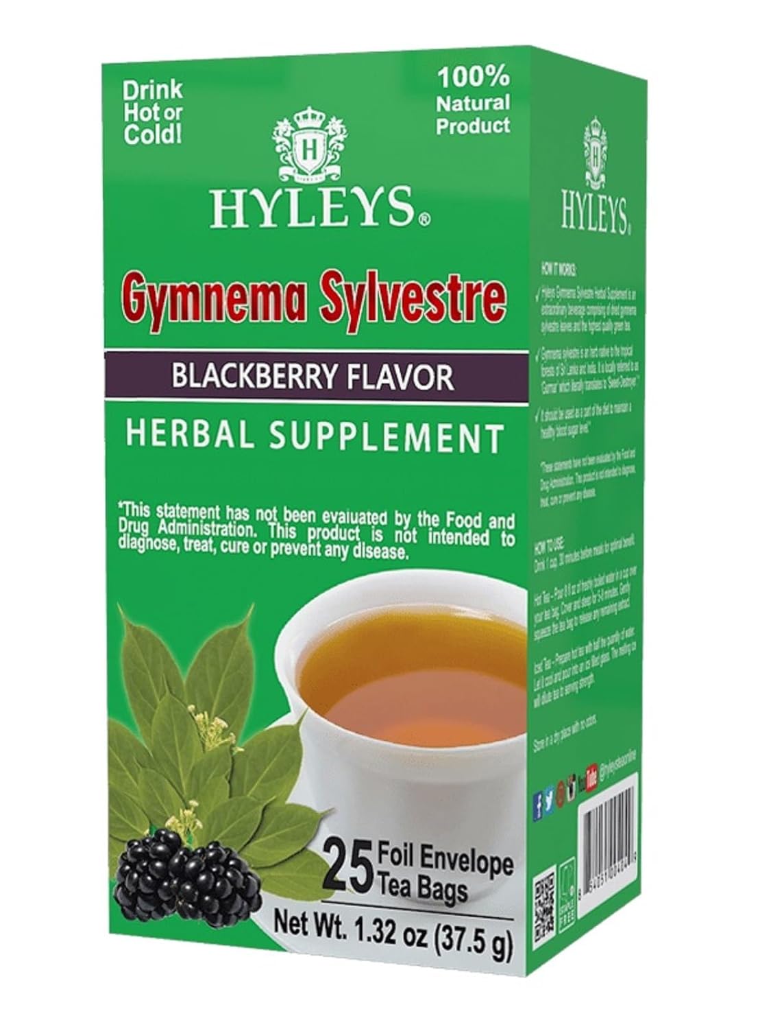 HYLEYS GYMNEMA SYLVESTRE - BLACKBERRY 1.32oz X 25pc X 12/CS - HY74