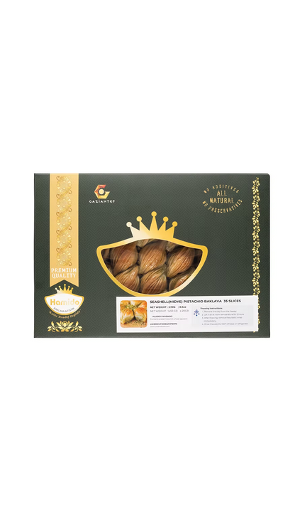 Hamido Seashell Shape Pistachio (Midye) Baklava Tray 35 Slices x 6pcs