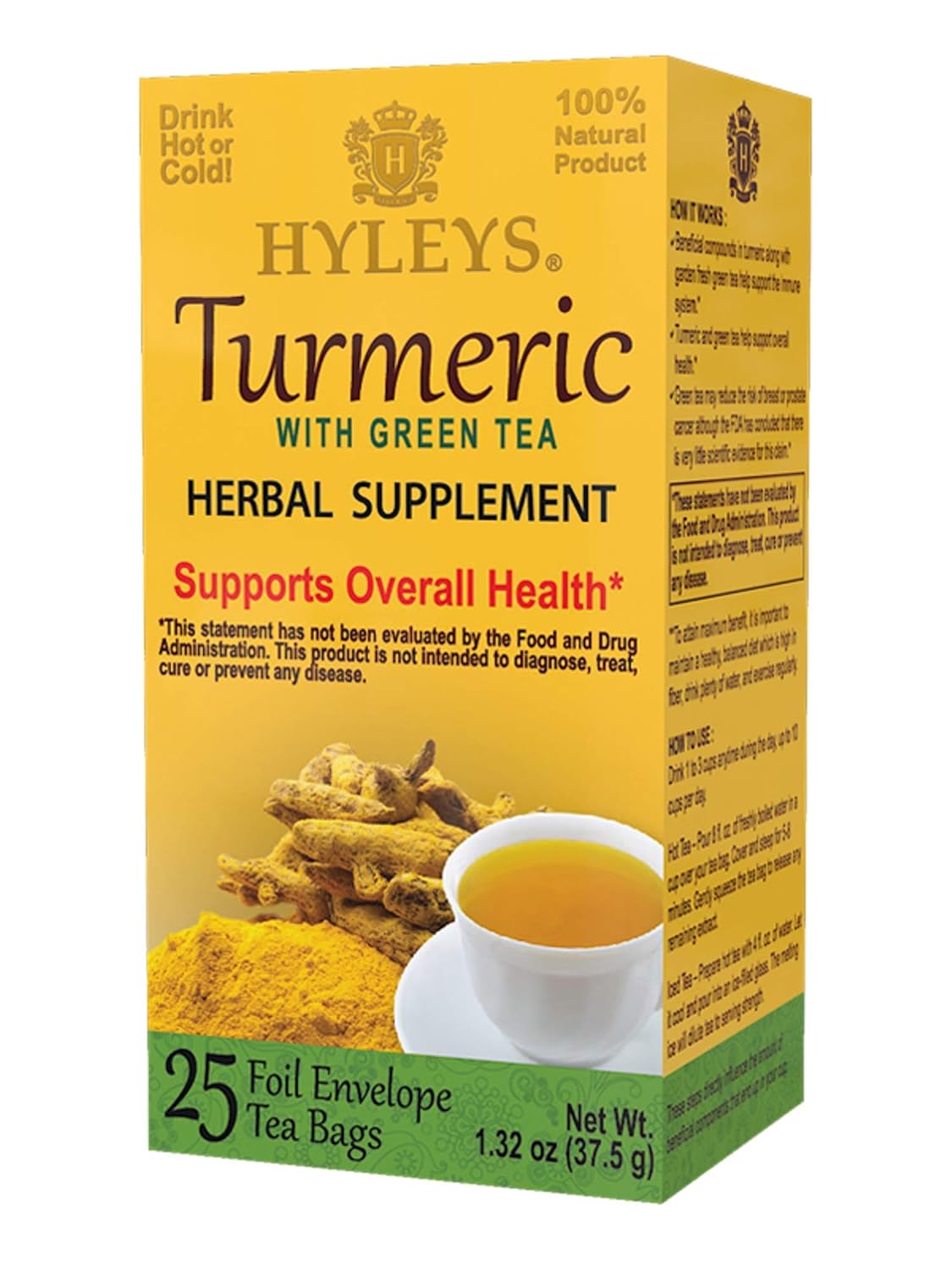 HYLEYS TURMERIC WITH GREEN TEA 1.32oz X 25pc X 12/CS - HY90