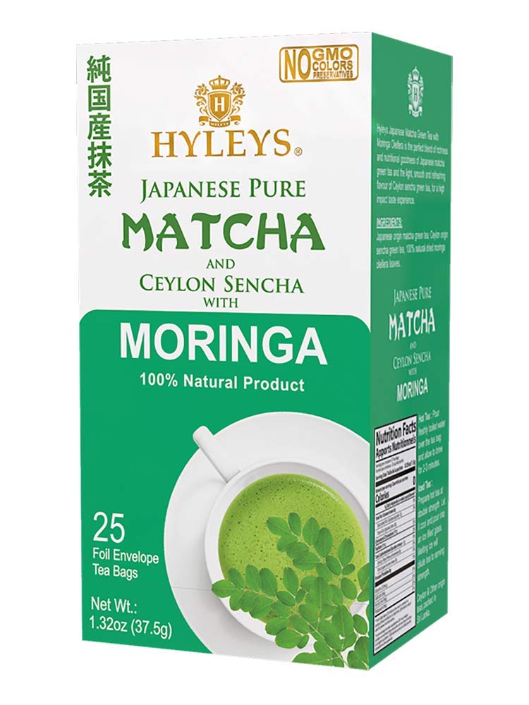 K - HYLEYS WELLNESS TEA MATCHA & MORINGA 1.32oz X 25pc X 12/CS - HY45