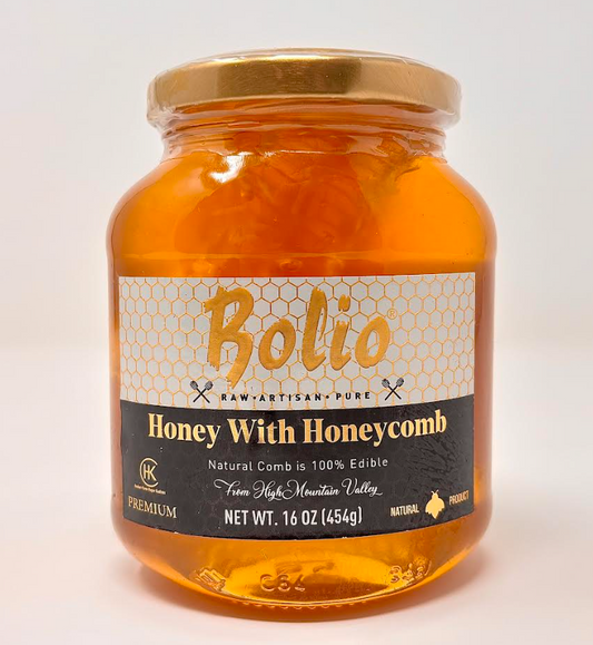 BOLIO HONEYCOMB IN HONEY in GLASS JAR 454 GR (16 OZ) X 6pcs - CAP01